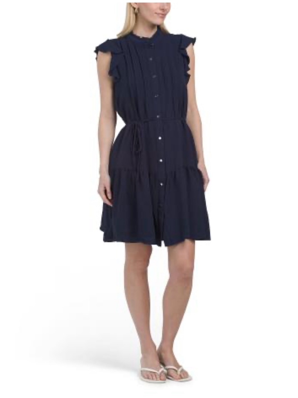 julia jordan Navy Pintuck Ruffle Button-Front Mini Dress